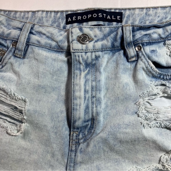 🖤2FOR$30Aeropostale Light Blue High-Waist Distressed Denim Shorts - Picture 5 of 11